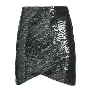 NWT Alice + Olivia Fidela Draped Sequin Mini Skirt in Gunmetal